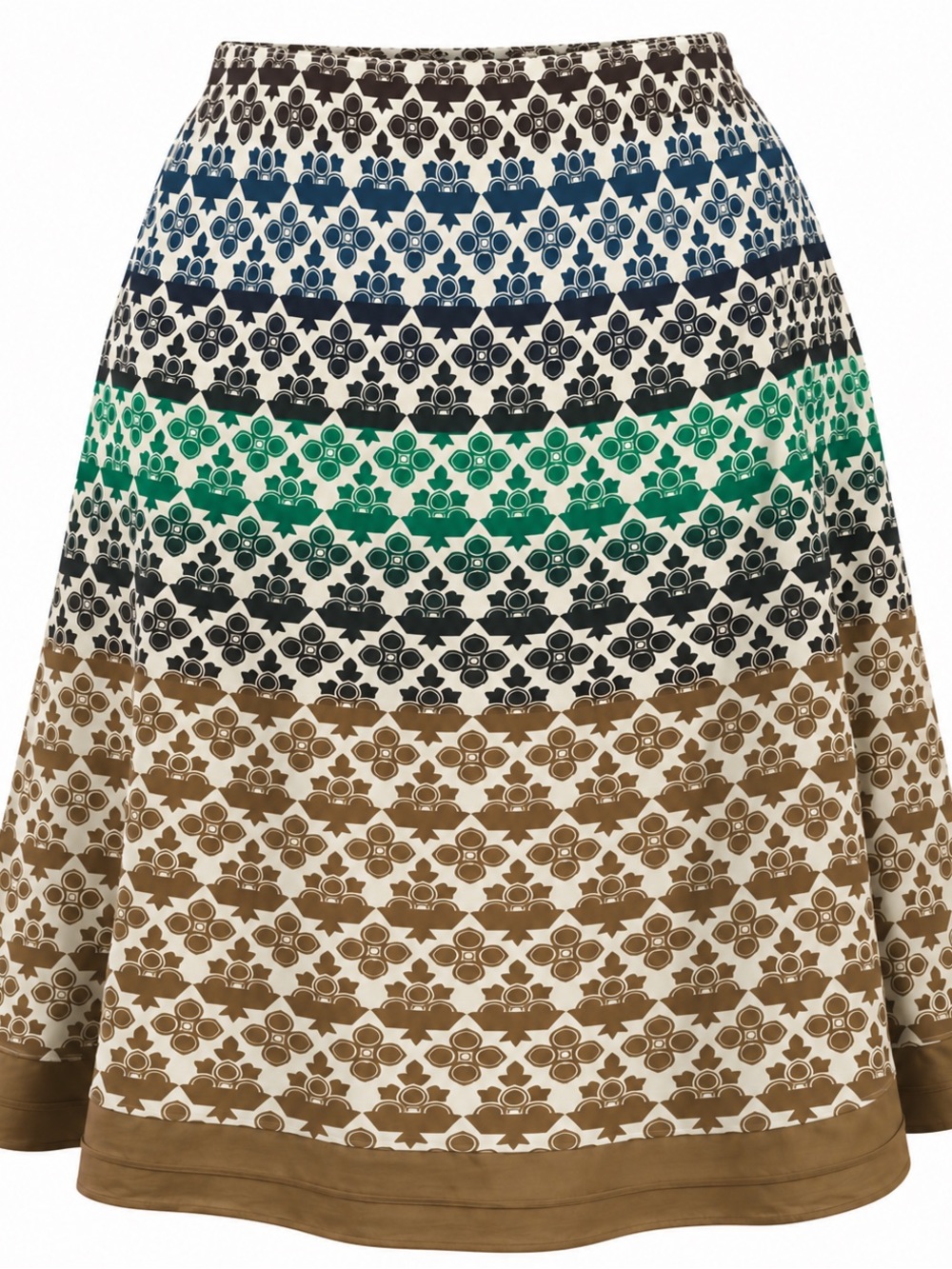 Fashion Bug Lightweight Patterned A-Line Skirt in Blue, Green & Brown